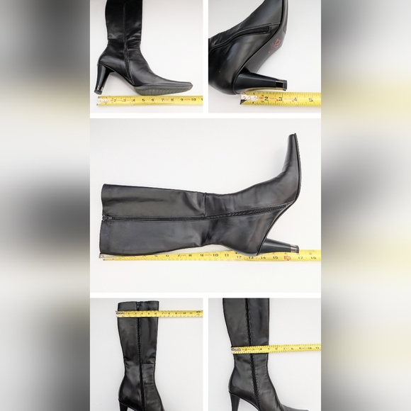 Sofia Italy Sleek Black Knee-High, Square-Toe Boots w/Silver Wrap Around 3" Heel - Picture 14 of 16